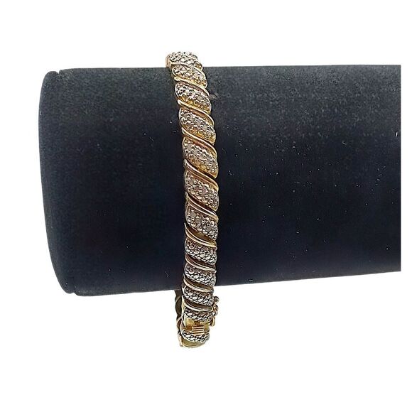 Gold Over Sterling Silver Diamond Bracelet Taiwan FAS Vintage 90s Twist Design - Picture 14 of 16
